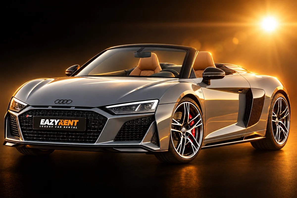 Audi R8 Spyder im warmen Sonnenlicht für deine Cabrio-Ausfahrt