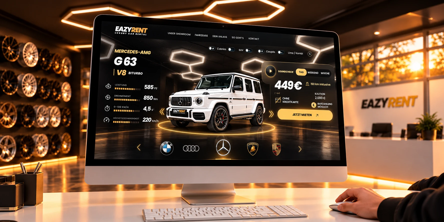 3D-Visualisierung: Traumwagen in der EAZY RENT Garage am iMac auswählen