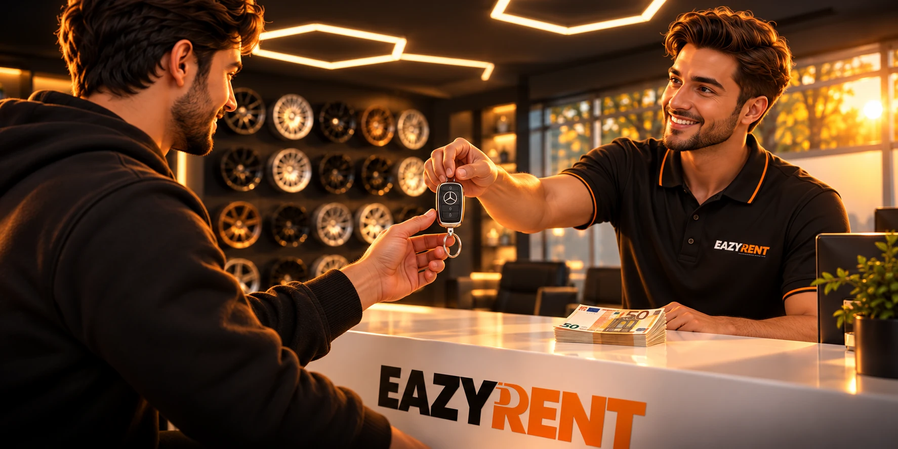 3D-Visualisierung: persönliche Schlüsselübergabe bei EAZY RENT mit Barzahlung
