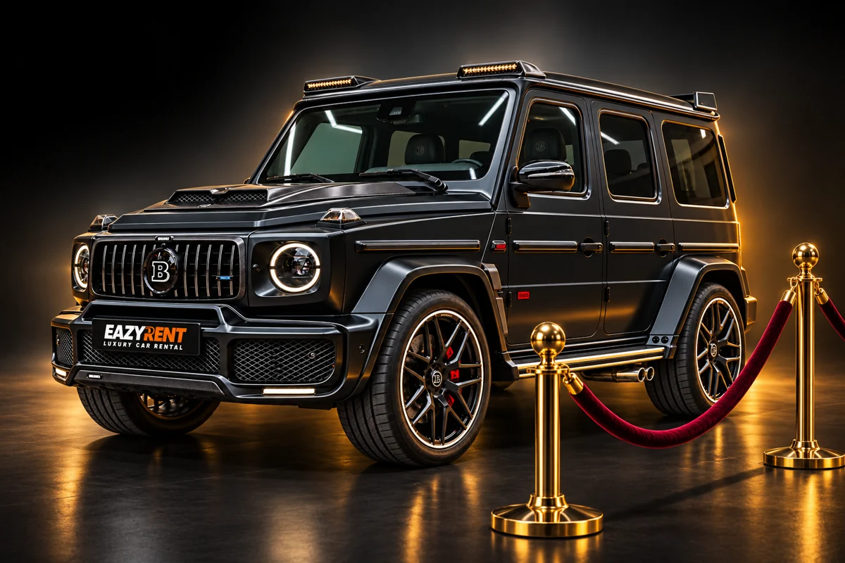 Schwarzer BRABUS G800 mit goldenen VIP-Pfosten und roter Samtkordel